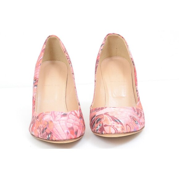 J.Crew Fabric Leather Pink Floral Made in Italy Pointy Toe Pumps Heels Women's 7 - Picture 6 of 10